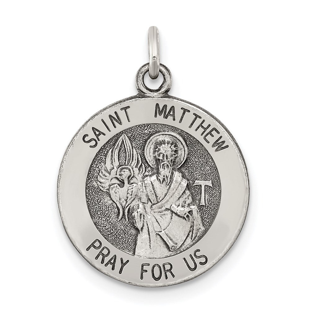 Sterling Silver Antiqued Saint Matthew Medal, 20 x 15 mm