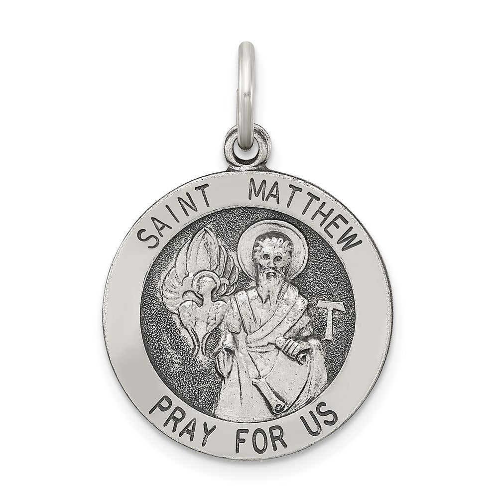 Sterling Silver Antiqued Saint Matthew Medal, 25 x 20 mm
