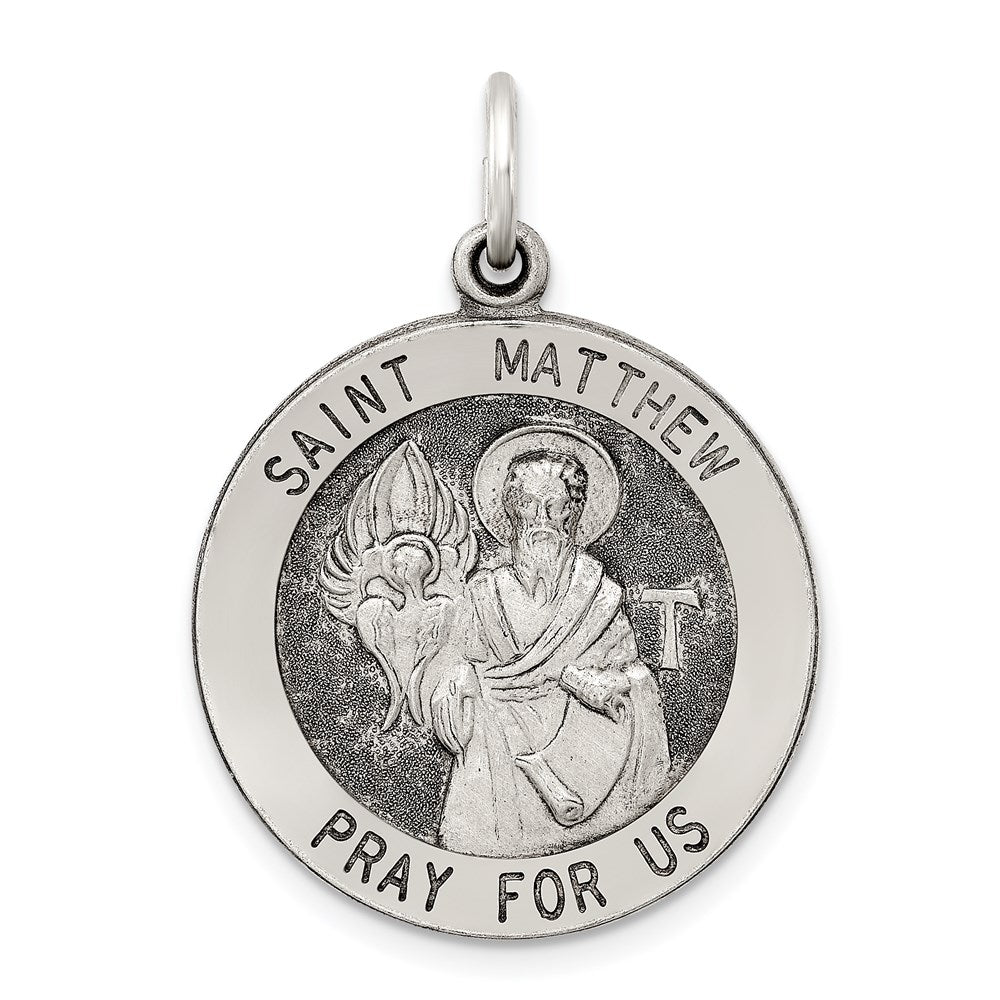 Sterling Silver Antiqued Saint Matthew Medal, 31 x 21 mm