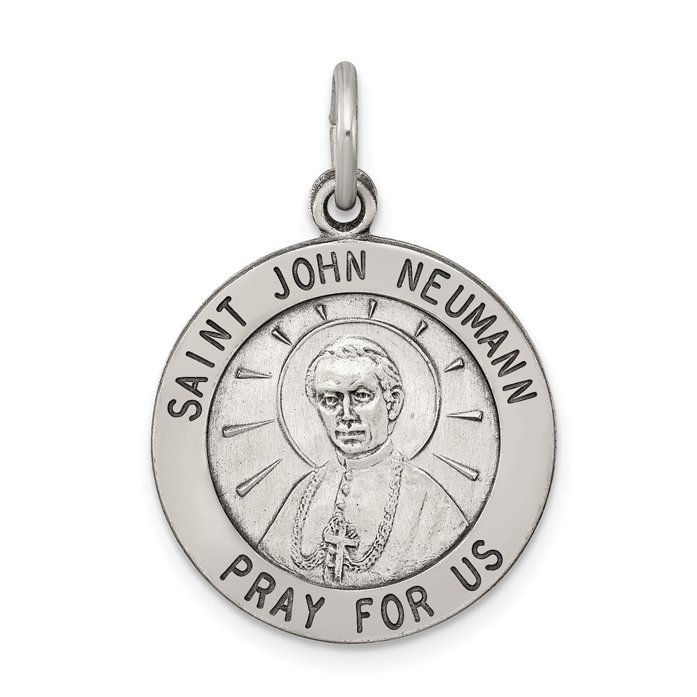Sterling Silver Antiqued Saint John Neumann Medal, 25 x 20 mm