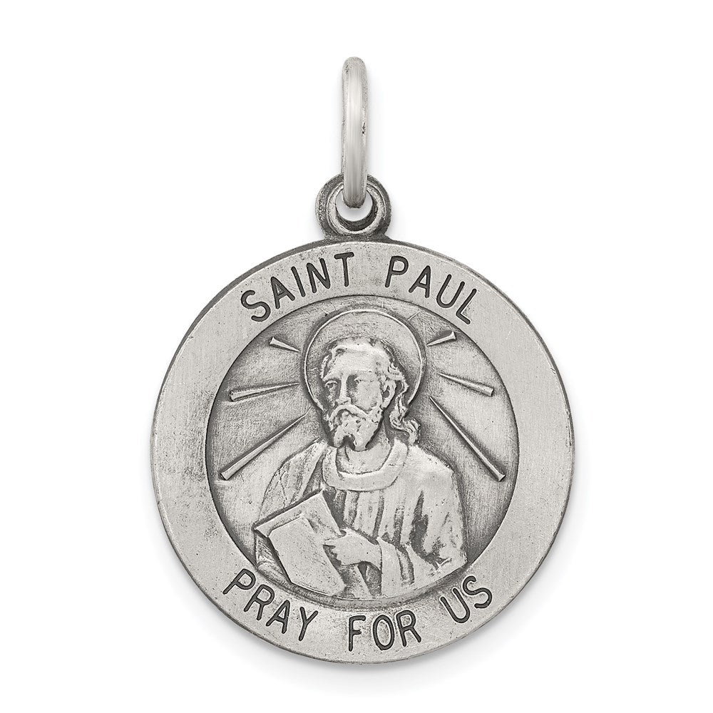 Sterling Silver Antiqued Saint Paul Medal, 25 x 20 mm