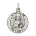 Sterling Silver Antiqued Saint Peter Medal, 20 x 15 mm