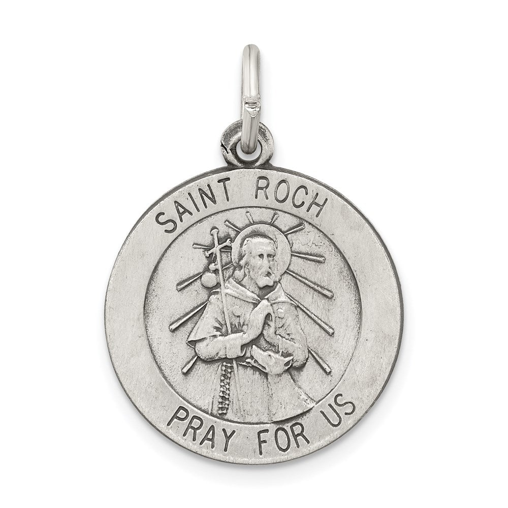 Sterling Silver Antiqued Saint Roch Medal, 26 x 21 mm