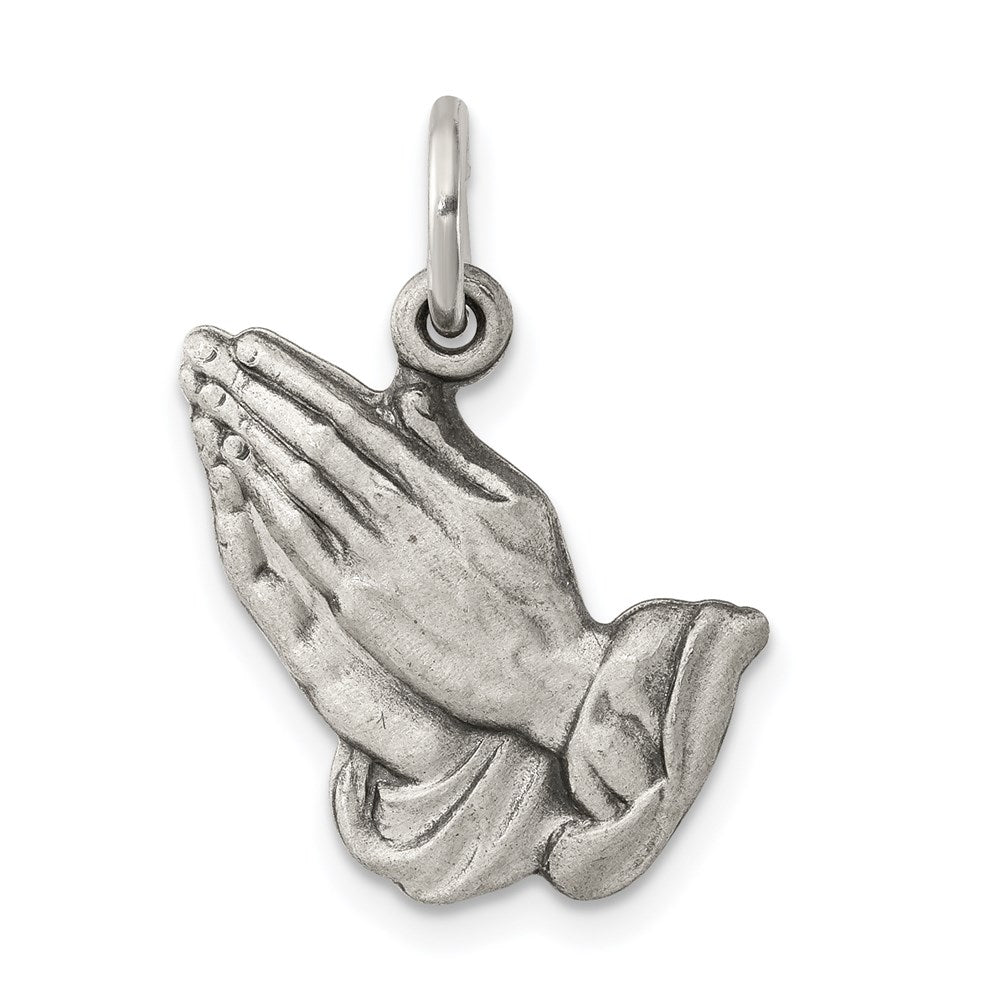 Sterling Silver Antiqued Praying Hands Charm, 20 x 13 mm