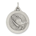 Sterling Silver Antiqued Praying Hands Pendant, 30 x 20 mm