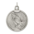 Sterling Silver Antiqued Praying Hands Pendant, 40 x 30 mm