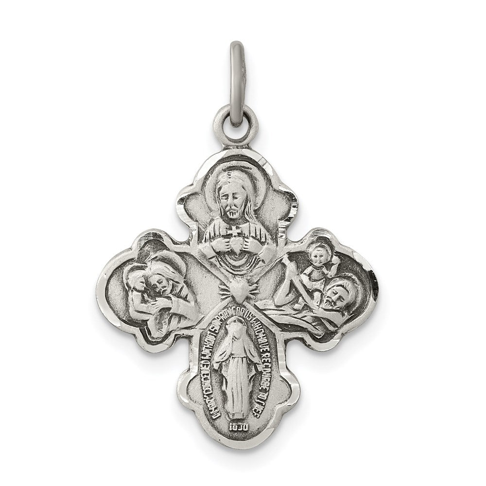 Sterling Silver Antiqued Reservible 4-way Medal, 25 x 18 mm