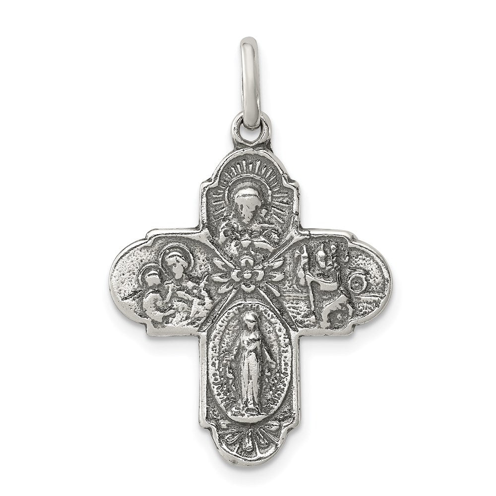Sterling Silver Antiqued Reversible 4-way Medal, 31 x 20 mm