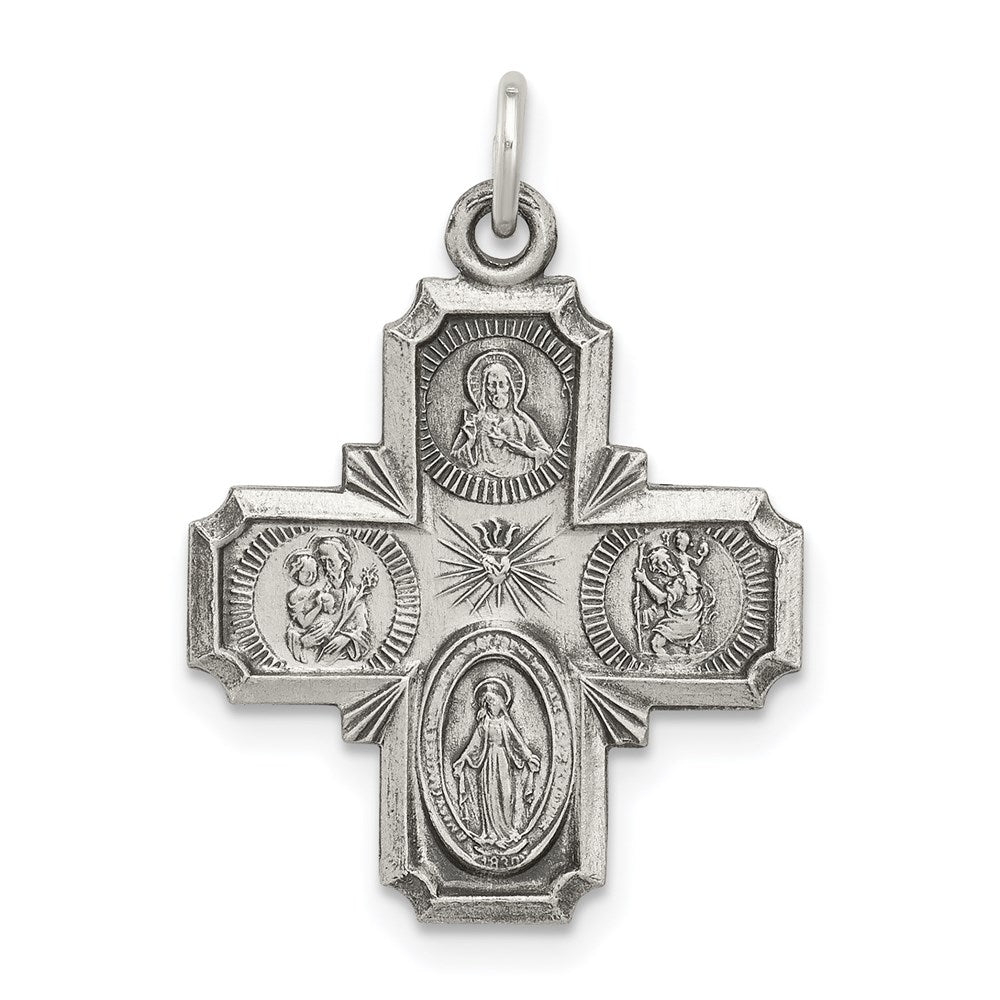 Sterling Silver Antiqued Reversible 4-way Medal, 37 x 20 mm