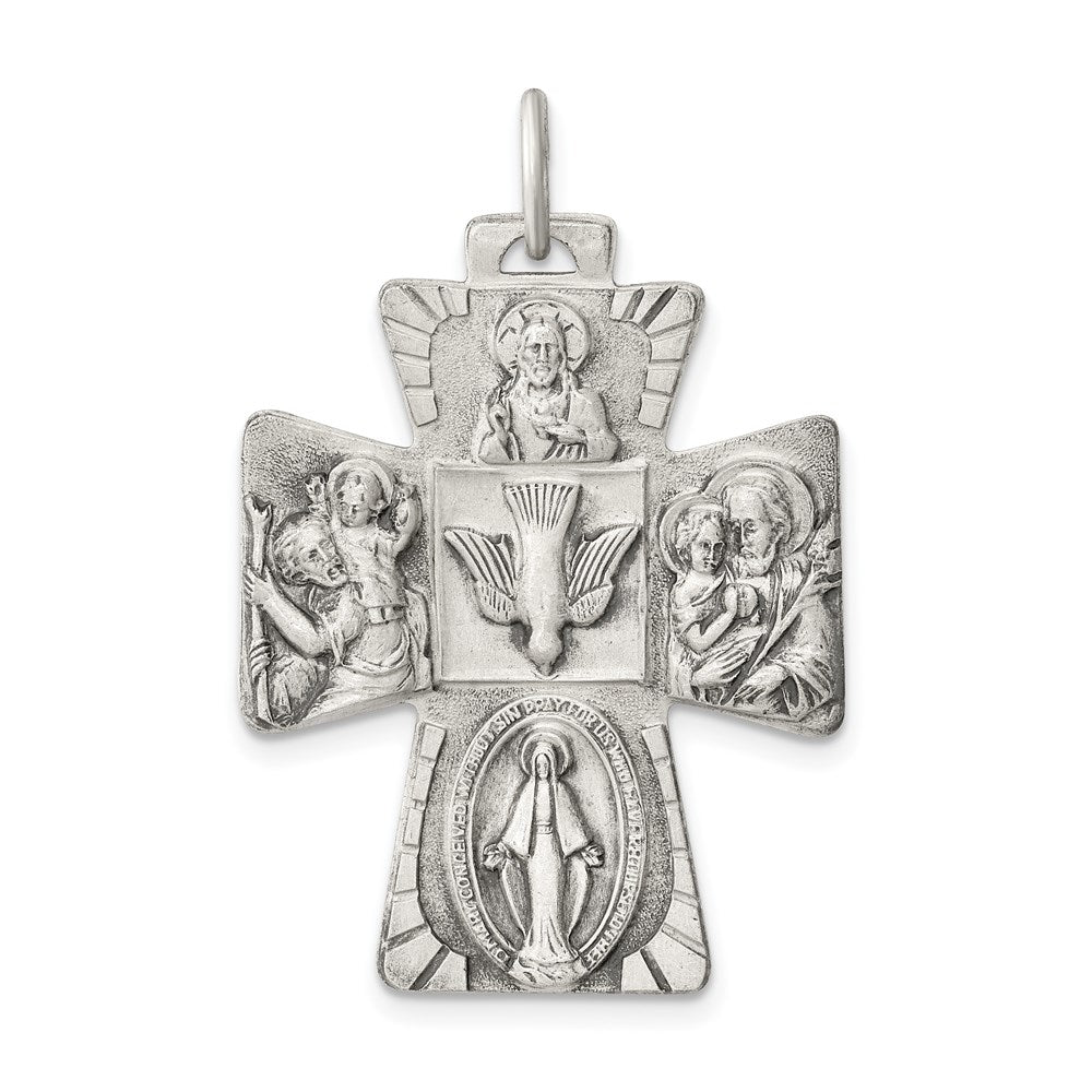 Sterling Silver Antiqued Reversible 4-way Medal, 35 x 22 mm