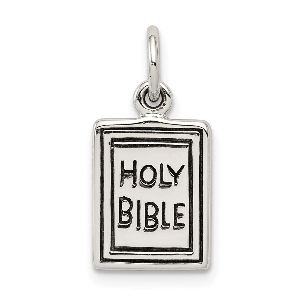 Sterling Silver Antiqued Holy Bible Charm, 20 x 10 mm