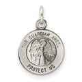 Sterling Silver Antiqued Guardian Angel Medal, 17 x 12 mm