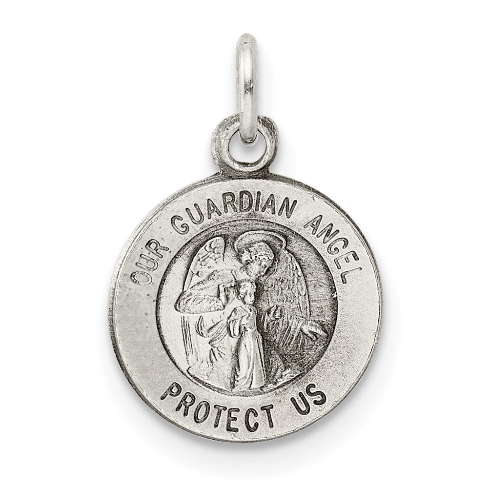 Sterling Silver Antiqued Guardian Angel Medal, 17 x 12 mm