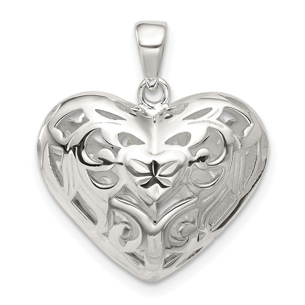 Sterling Silver Filigree Heart Pendant, 25 x 18 mm