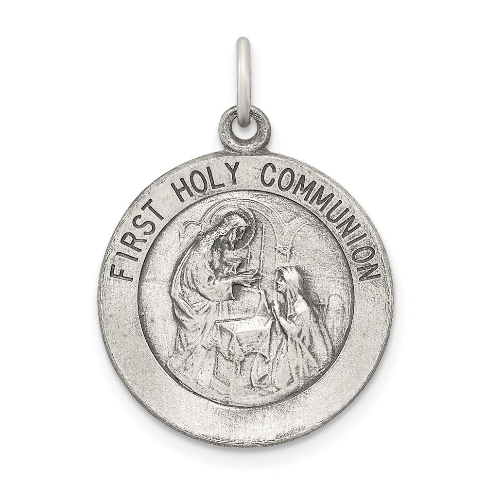 Sterling Silver Antiqued Polished/Matte Holy Communion Pendant, 25 x 20 mm