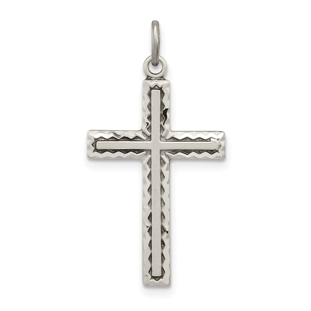 Sterling Silver Antiqued Cross Charm, 27 x 16 mm