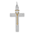 Sterling Silver Platinum-plated & Vermeil Rosary Cross Pendant, 30 x 16 mm