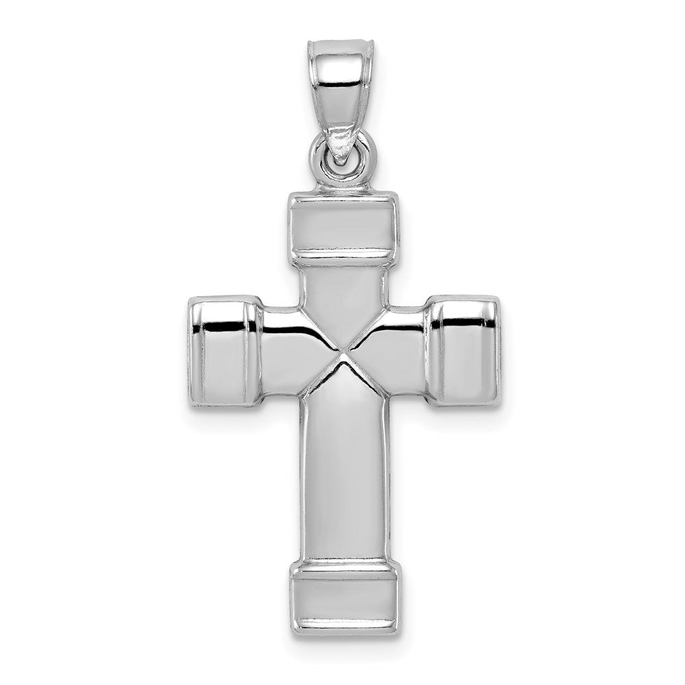Sterling Silver Rhodium-plated Hollow Reversible Cross Pendant, 32 x 17 mm