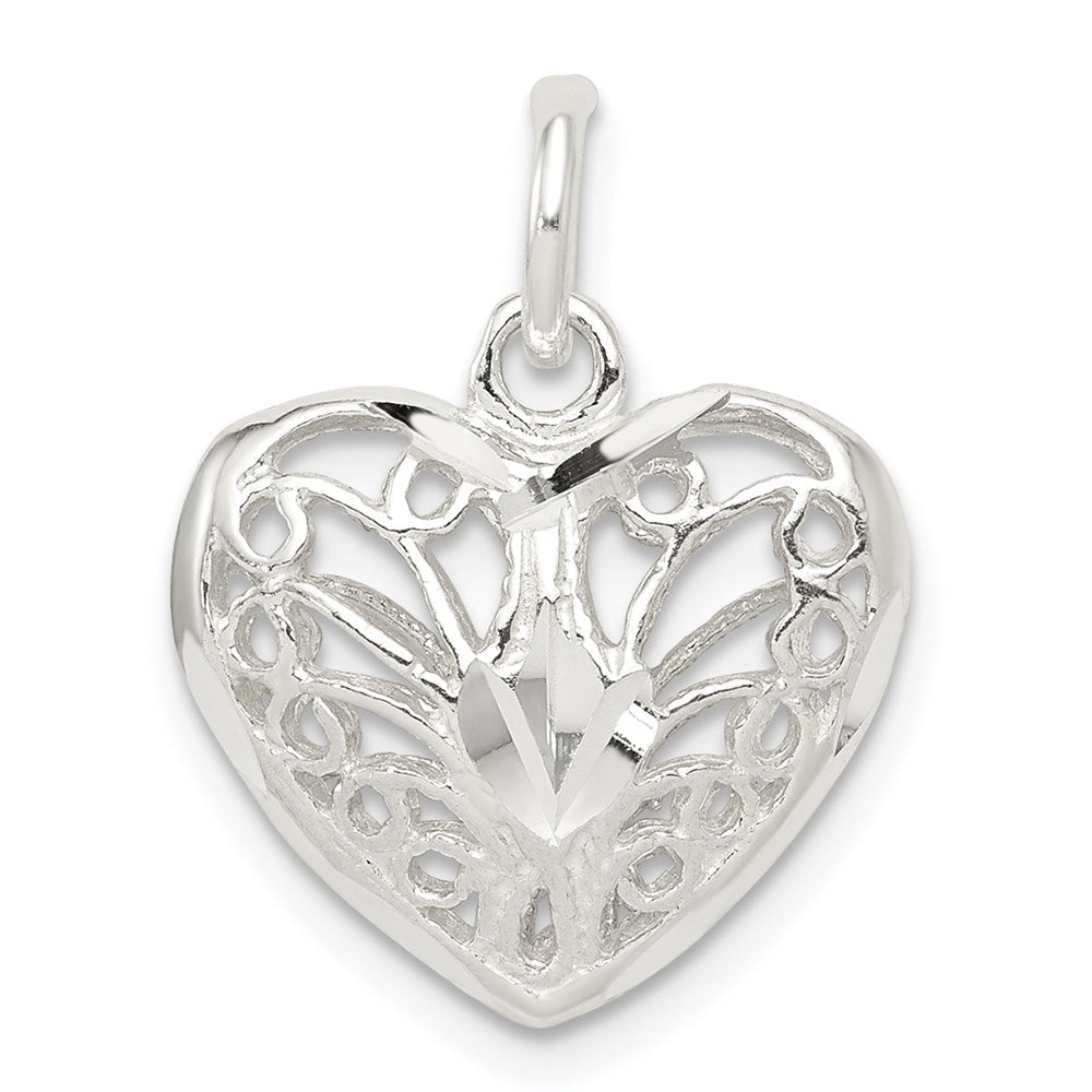 Sterling Silver Filigree Heart Charm, 14 x 15 mm