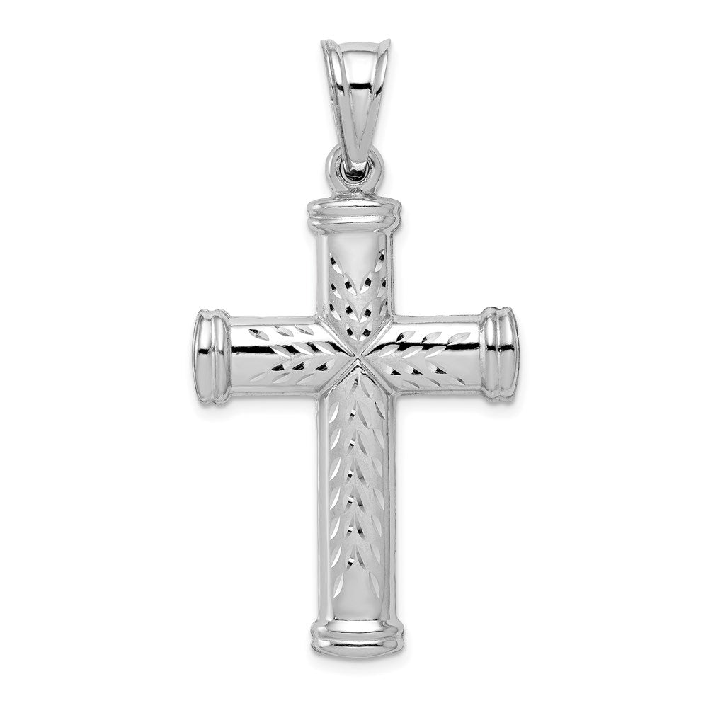 Sterling Silver Rhodium-plated Diamond -cut Reversible Cross Pendant, 48 x 25 mm
