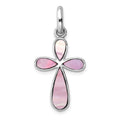 Sterling Silver Rhodium-platedPink Mother of Pearl Cross Pendant, 31 x 15 mm