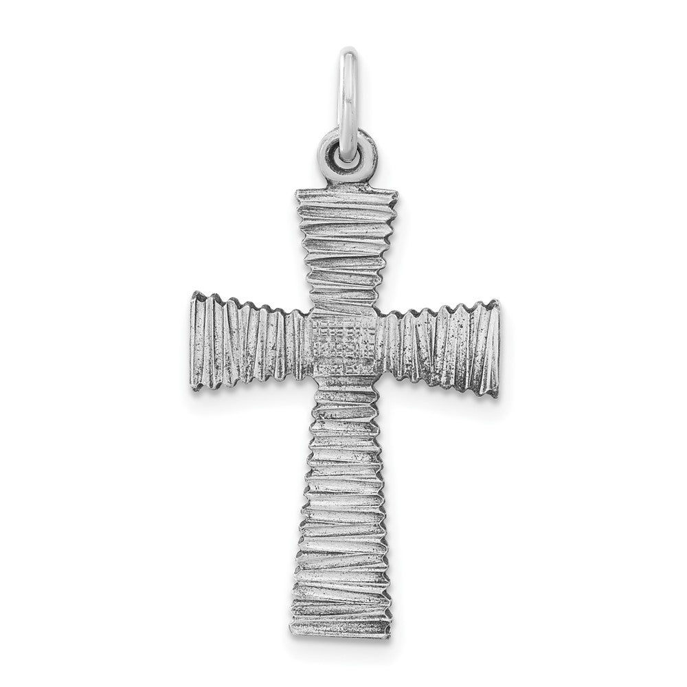 Sterling Silver Antiqued Textured Cross Pendant, 34 x 17.8 mm