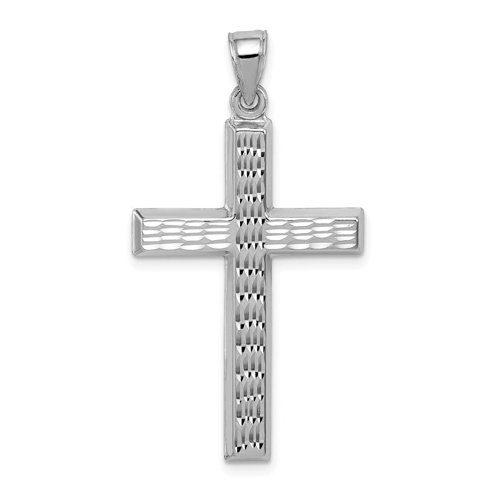 Sterling Silver Rhodium-plated Diamond Cut Cross Pendant, 40 x 21 mm