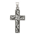 Sterling Silver Antiqued Scroll Cross Pendant, 42 x 21 mm
