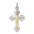 Sterling Silver Platinum-plated & 18k Gold-plated Cross Charm, 24 x 14 mm