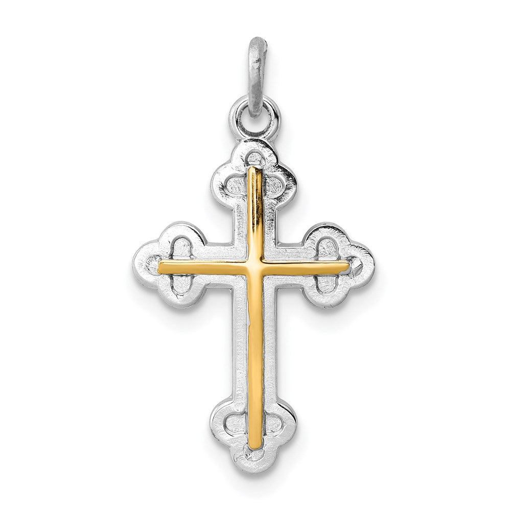 Sterling Silver Platinum-plated & 18k Gold-plated Cross Charm, 24 x 14 mm