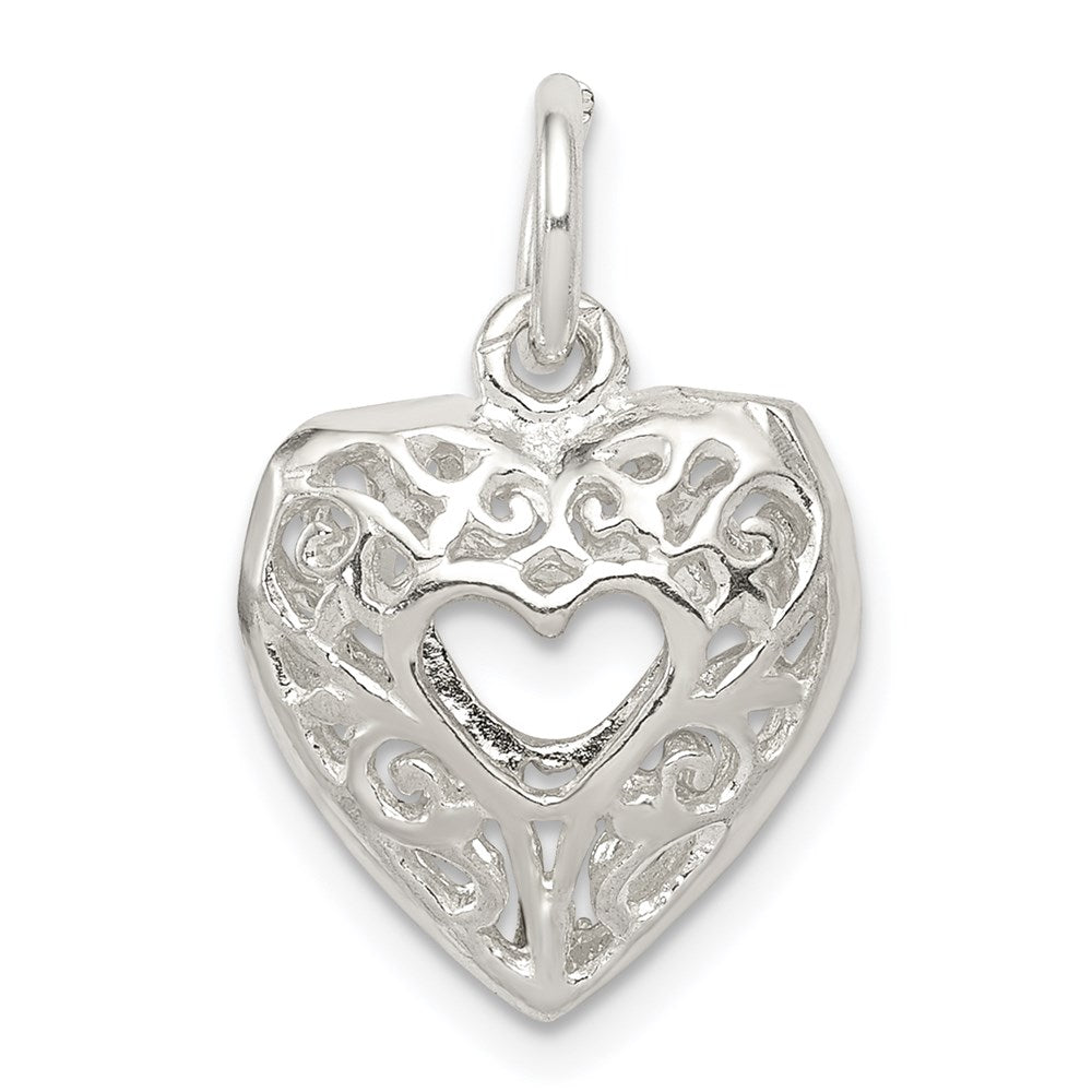 Sterling Silver Filigree Heart Charm, 15 x 13 mm