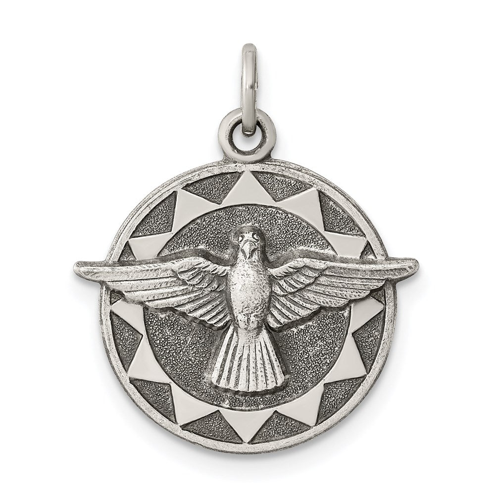 Sterling Silver Antiqued Holy Spirit Medal, 18 x 19 mm