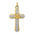 Sterling Silver Platinum-plated & 18k Gold-plated Dove (Satin) Cross Charm, 26 x 15 mm