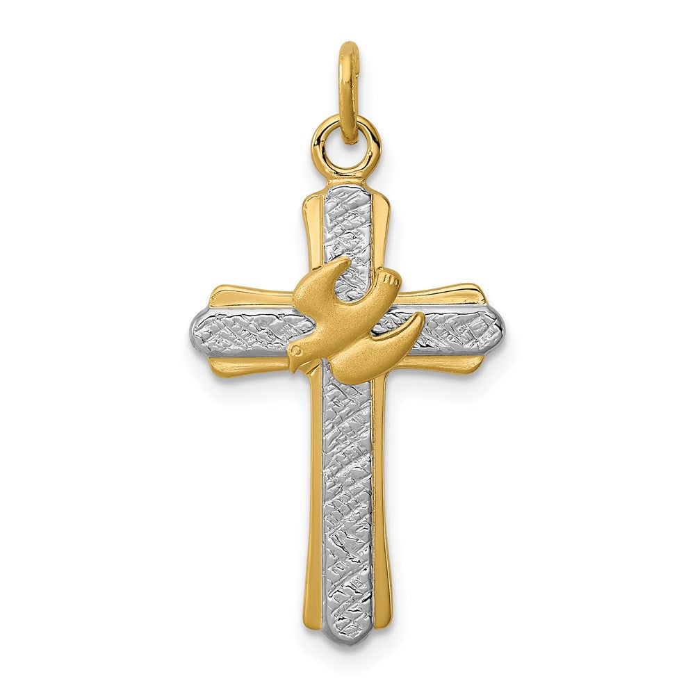 Sterling Silver Platinum-plated & 18k Gold-plated Dove (Satin) Cross Charm, 26 x 15 mm