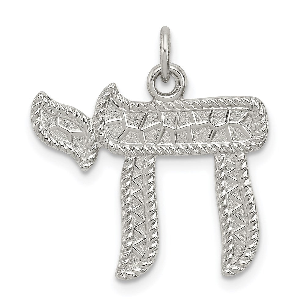 Sterling Silver Rhodium-plated Chai Pendant, 19 x 21 mm