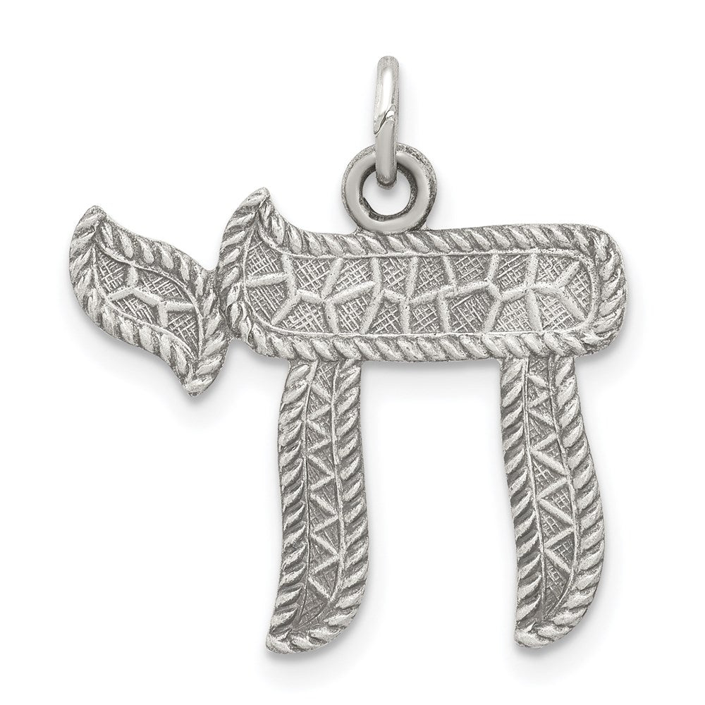 Sterling Silver Antiqued Chai Pendant, 19 x 21 mm