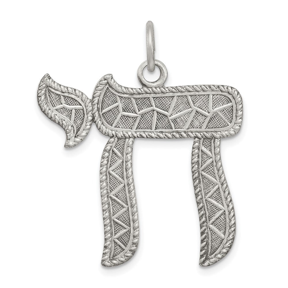 Sterling Silver Antiqued Chai Pendant, 27 x 28 mm