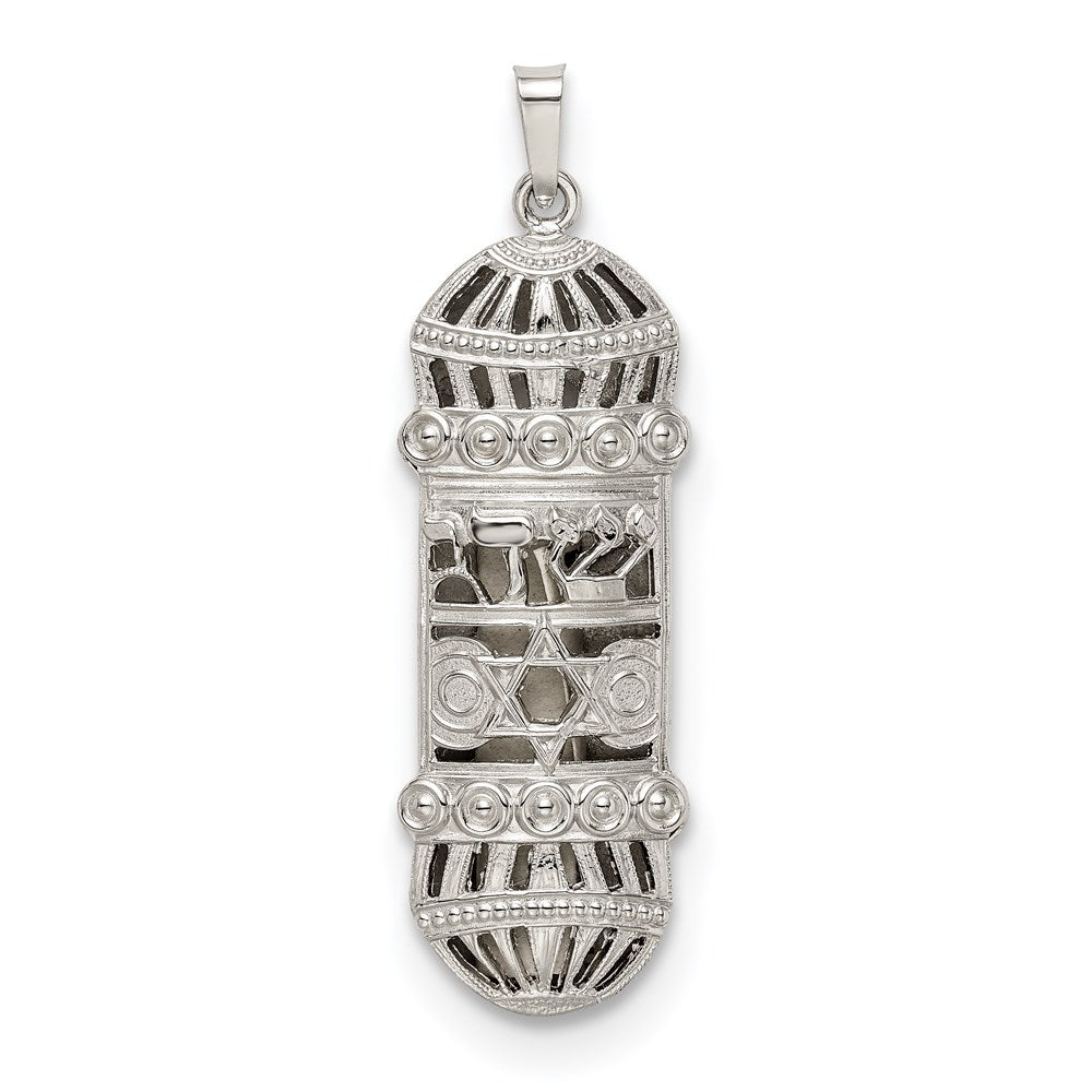 Sterling Silver Fancy Mezuzah Pendant, 36 x 13 mm