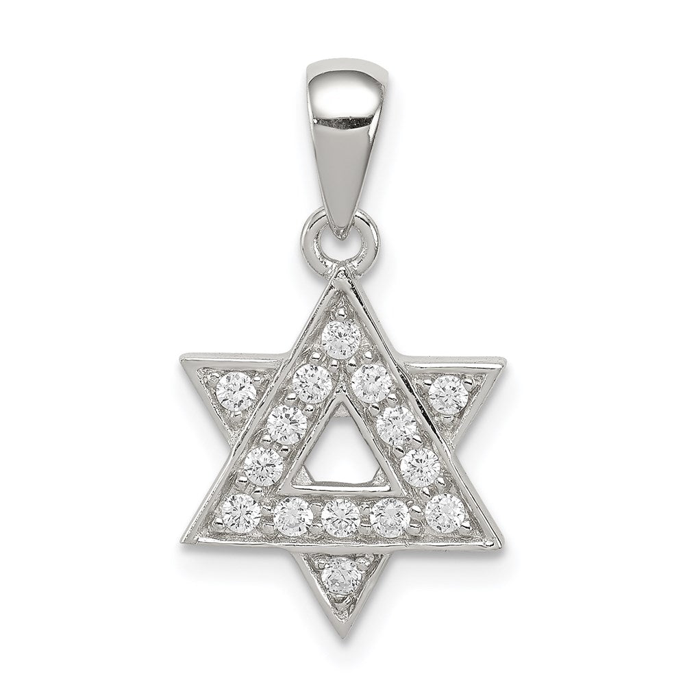 Sterling Silver Rhodium-plated CZ Star of David Pendant, 14 x 12 mm
