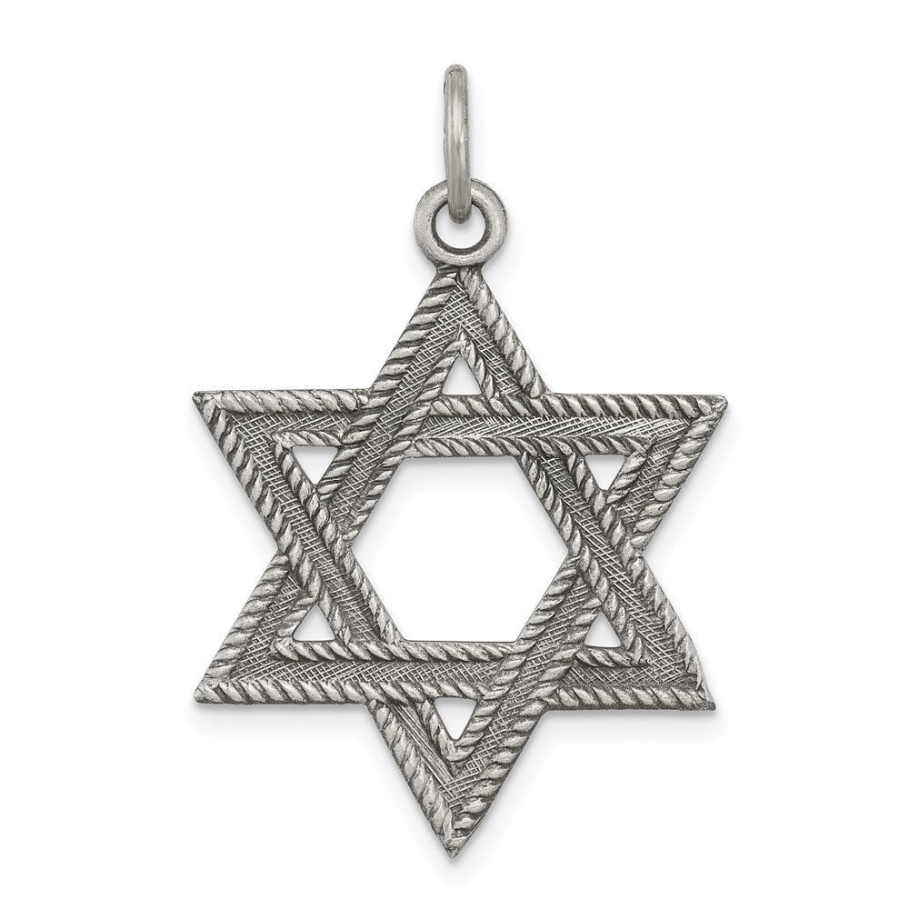 Sterling Silver Antiqued Star of David Charm, 39 x 22 mm