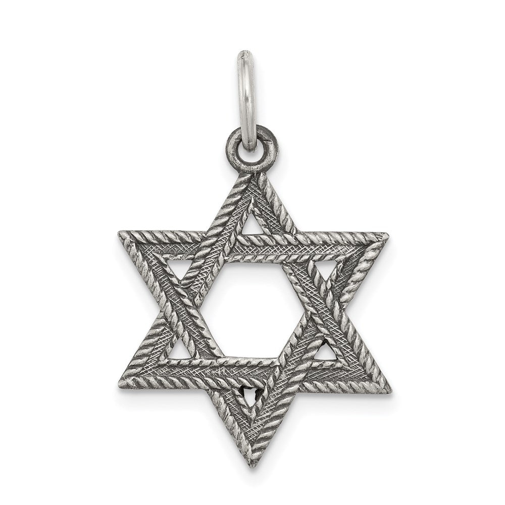 Sterling Silver Antiqued Star of David Pendant, 23 x 18 mm