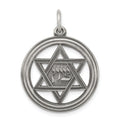 Sterling Silver Antiqued Star of David Disc Charm, 25 x 23 mm
