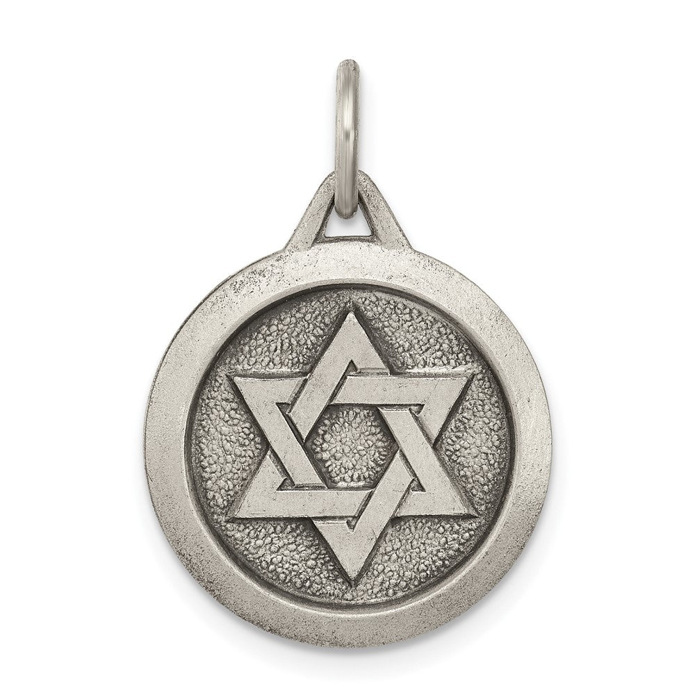 Sterling Silver Antiqued Star of David Medal, 21 x 18 mm