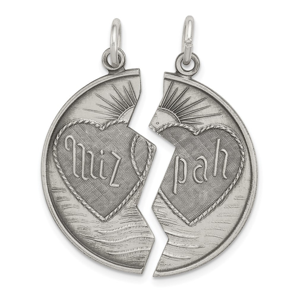 Sterling Silver Antiqued Mizpah Charm, 31 x 15 mm