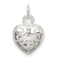 Sterling Silver Heart Charm, 9 x 11 mm