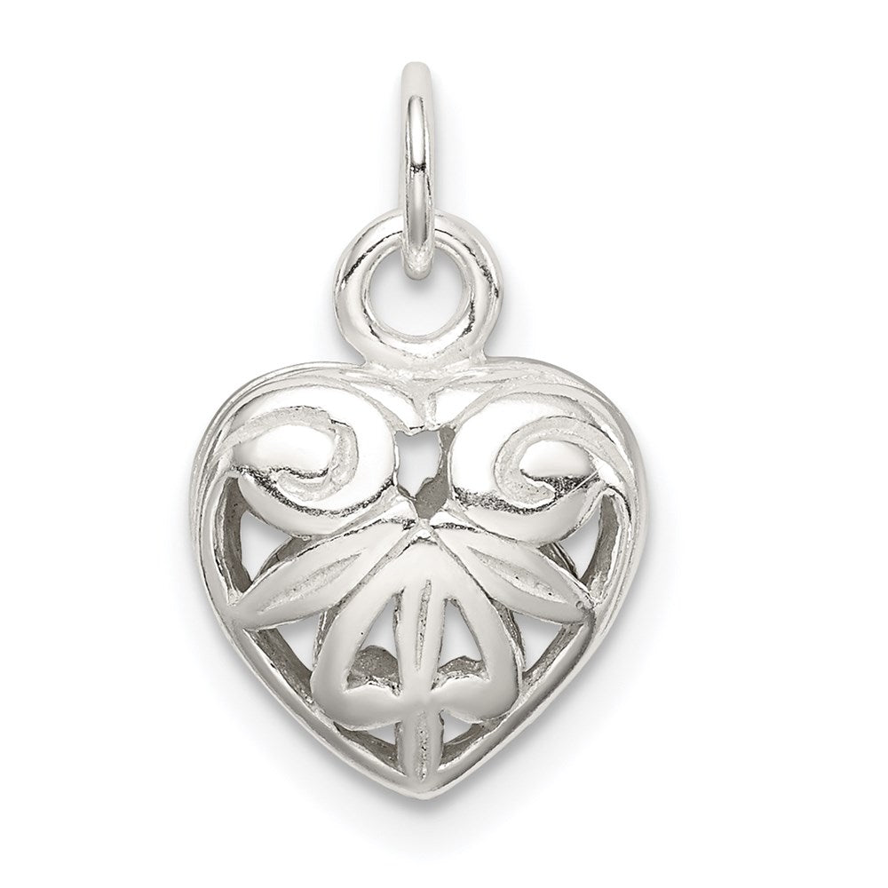 Sterling Silver Heart Charm, 9 x 11 mm