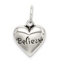 Sterling Silver Antiqued Believe Pendant, 17 x 14 mm