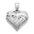 Sterling Silver Rhodium-plated Diamond-cut Puffed Heart Pendant, 19 x 16 mm