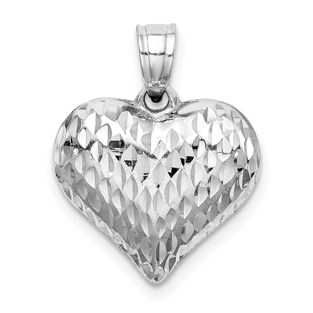 Sterling Silver Rhodium-plated Diamond-cut Puffed Heart Pendant, 19 x 16 mm