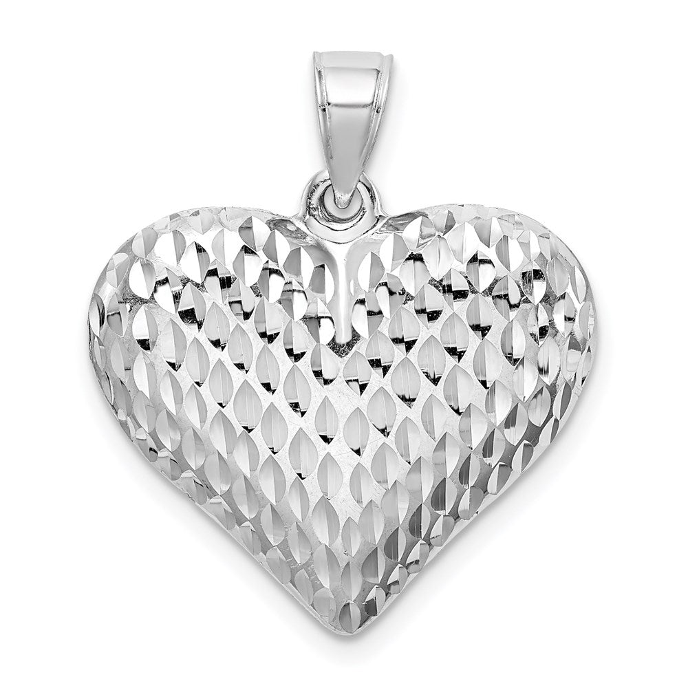 Sterling Silver Rhodium-plated Diamond-cut Puffed Heart Pendant, 21 x 23 mm